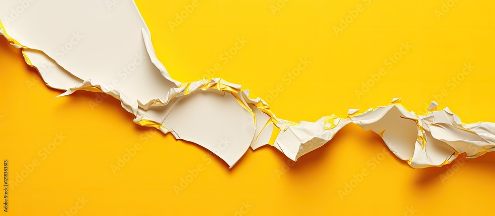Aufkleber Torn white paper edges on a bright yellow background create dynamic copy space with contrasting colors and textures for visual appeal.