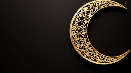 Ornate Golden Crescent Moon Against Black Background