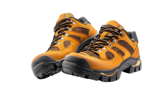 Pair of hiking shoes on transparent background