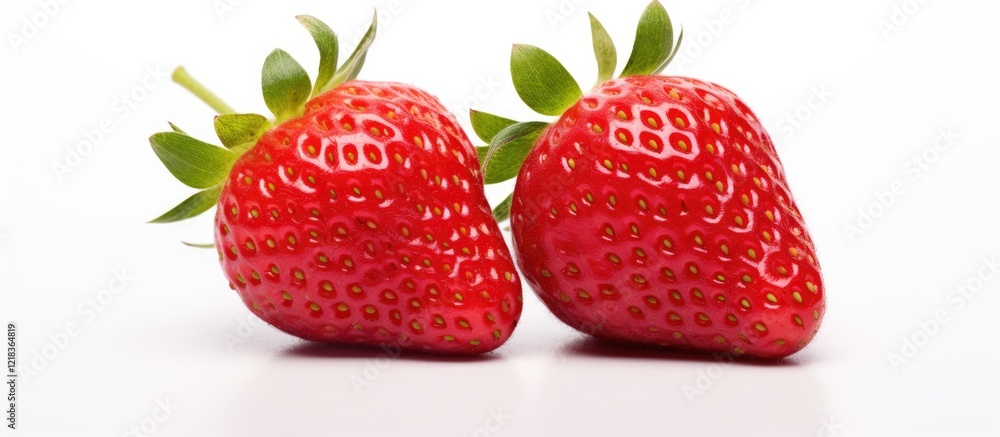 Aufkleber Fresh vibrant red strawberries positioned side by side on a clean smooth white background with ample negative space for text or additional images.