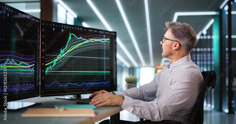 Poster successful stock market trader in joy