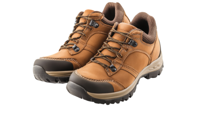 Pair of hiking shoes on transparent background