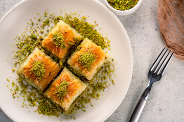 Traditional Turkish dessert baklava with pistachios