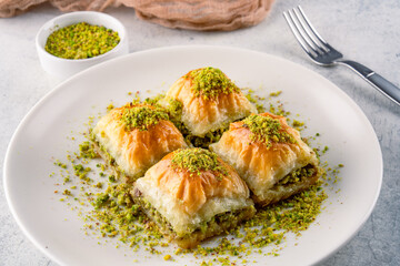 Traditional Turkish dessert baklava with pistachios