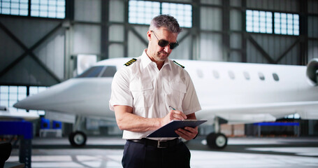 Airplane Captain Doing Checklist Befofe Flight © Andrey Popov