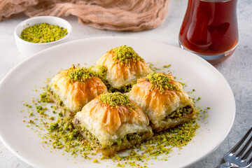 Traditional Turkish dessert baklava with pistachios