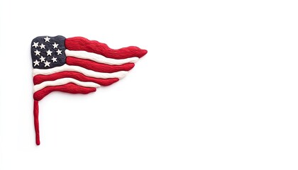 Handmade representation of the American flag, emphasizing texture and color against a white background