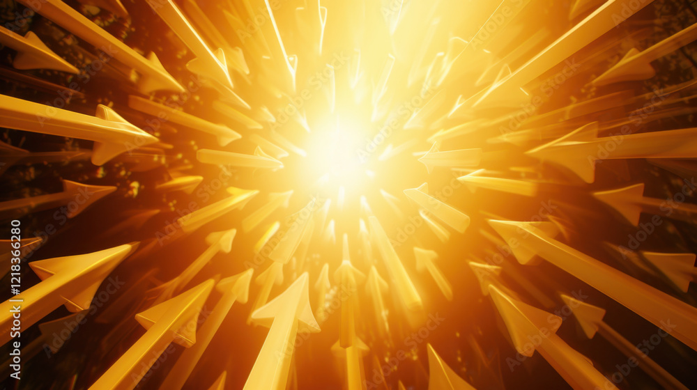 Aufkleber bright golden arrows radiate outward from central light source, creating dynamic and energetic visua