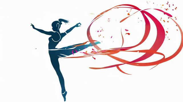 Silhouette of rhythmic gymnast with ribbon