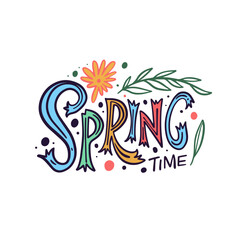 Obraz premium A Colorful and Beautiful Springtime Illustration Featuring Bright Flowers and Vibrant Text