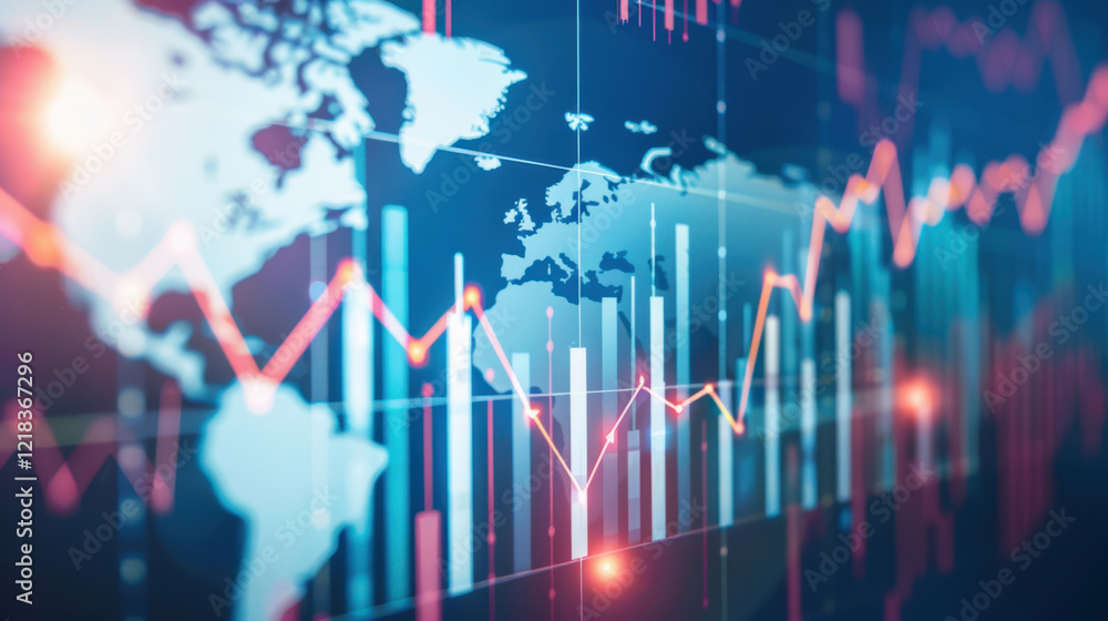 Poster visual representation of global financial data with graphs and charts