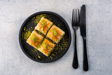 Traditional Turkish dessert baklava with pistachios