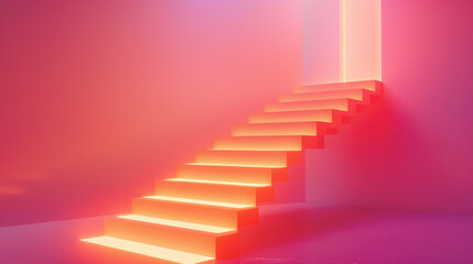 Obraz premium vibrant staircase illuminated with neon lights, creating surreal atmosphere. gradient background enhances modern aesthetic, inviting exploration and creativity