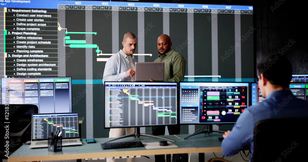 Aufkleber multiracial man using gantt software