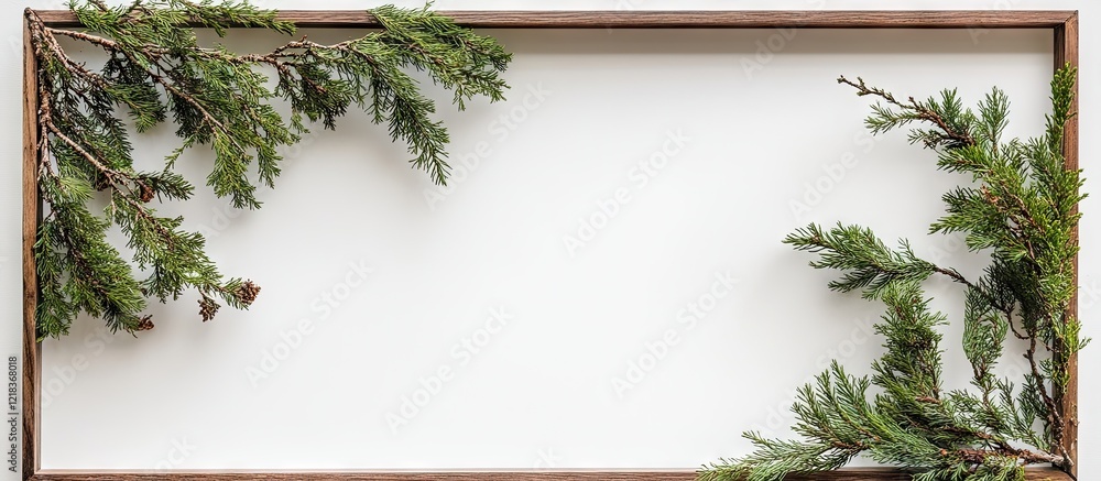 Aufkleber douglas fir branches elegantly frame a white backdrop, showcasing the rich green hues and texture of