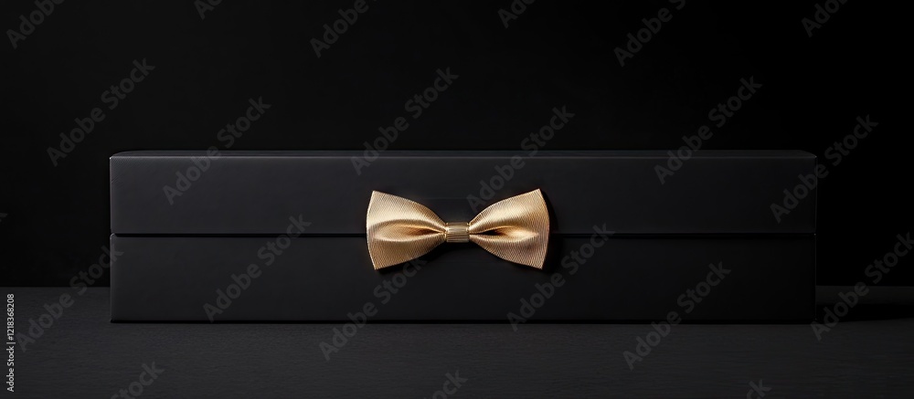 Poster elegant black gift box with a luxurious gold bow centered against a dark background highlighting sop