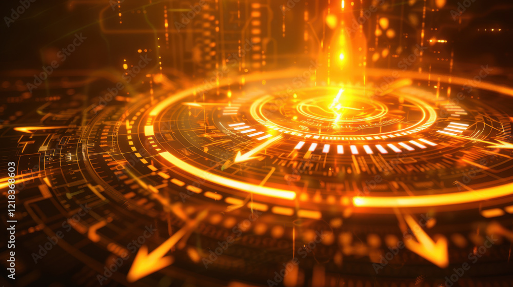 Aufkleber futuristic digital technology background with glowing orange patterns and lines, creating sense of m