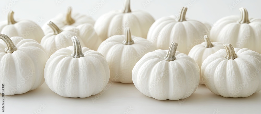 Aufkleber frosted white miniature pumpkins with silver stems arranged in clusters on a soft white background c