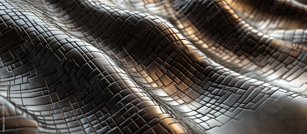 Poster futuristic leather material with a 3d patchwork design featuring deep gray and bronze textures undul