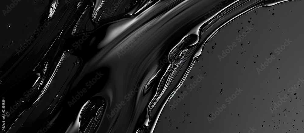 Poster abstract black paint texture flowing diagonally across the frame with smooth curves and glossy finis