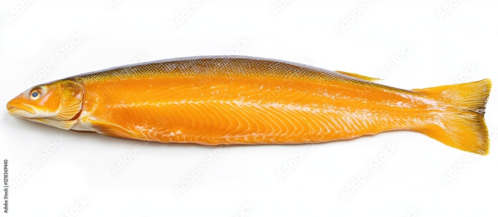Poster vibrant orange whole salmon fish displayed on a clean white background highlighting its smooth textu
