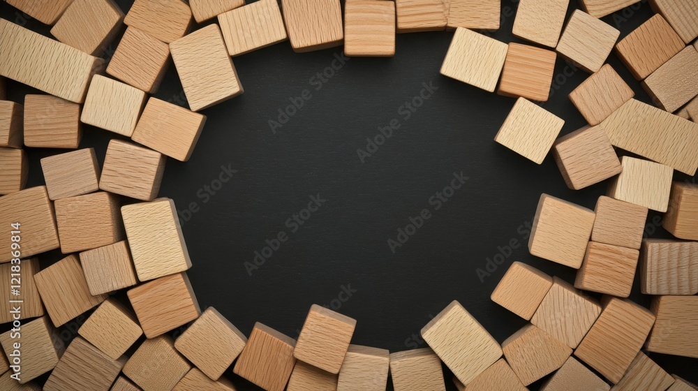 Poster wooden toy blocks scattering outward in a chaotic pattern, creating a playful scene
