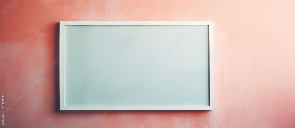 Leinwandbilder empty white picture frame centered on a textured pastel pink and orange background creating an abstr