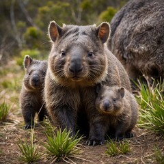 Fototapeta premium Bond of Love: Mother and Baby Northern Hairy-Nosed Wombat