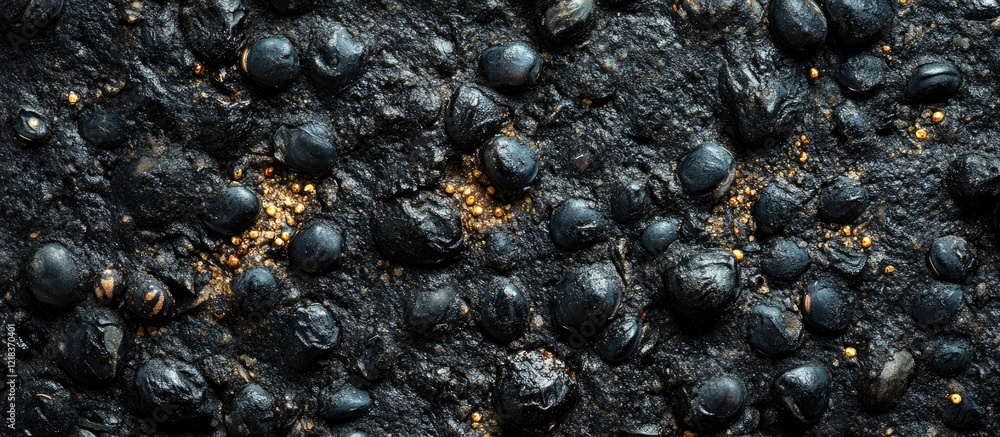 Aufkleber rich textured background of dry black peas and chana dal in dark black and golden hues creating a ve