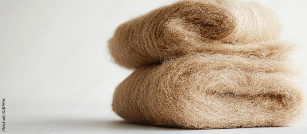 Poster soft beige wool rolls on a light background showcasing natural fibers with a smooth texture creating