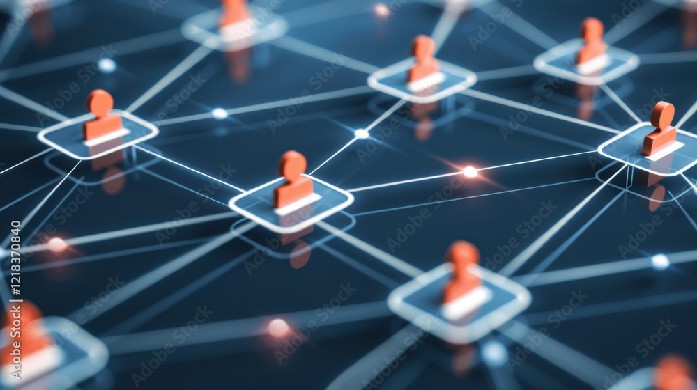 Poster digital network of interconnected user icons representing social connections and communication. desi