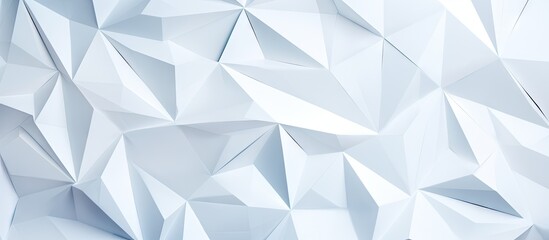 Abstract white geometric origami background with sharp triangular facets arranged in a dynamic pattern creating depth and texture.