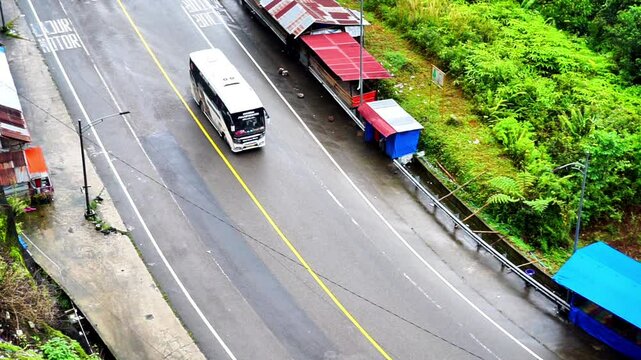 Aerial View of Traffic Activity at Kelok Sembilan, West Sumatra, Indonesia