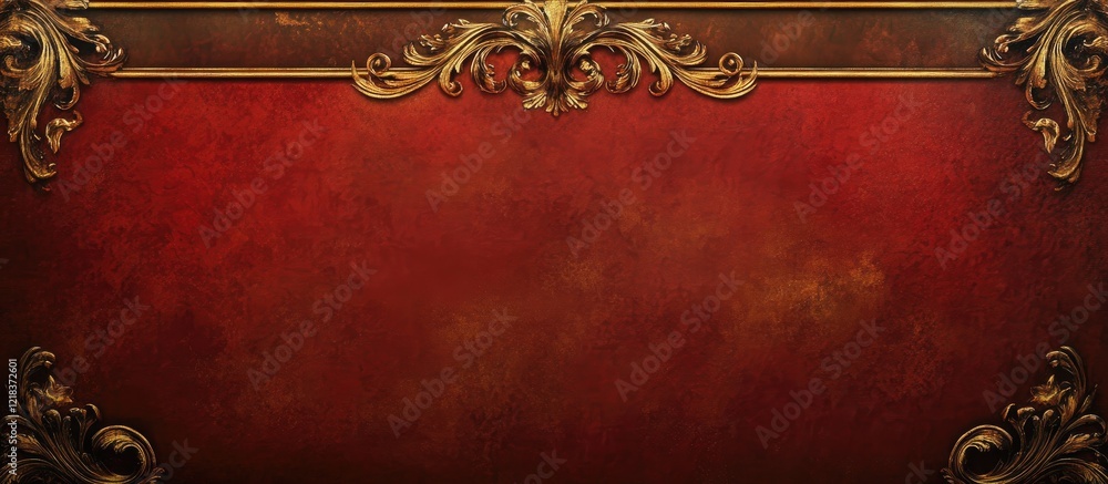 Poster Sophisticated dark red brown background with ornate gold accents centered at the top enhancing elegance for presentations or visual displays