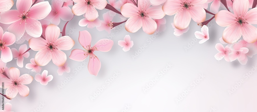 Leinwandbilder delicate arrangement of pink and white flowers on a soft white background with space for text featur