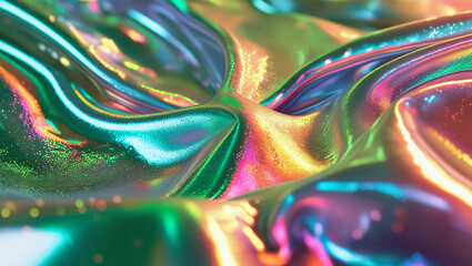Fototapeta premium Colourful hologram surface with a silver rainbow holographic foil texture.