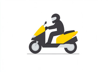 Yellow scooter with rider in helmet illustration