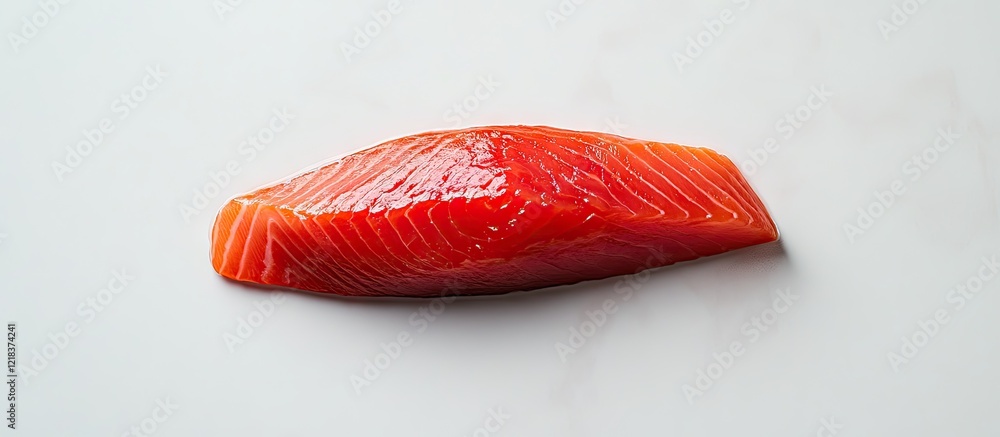 Poster vibrant red raw salmon fillet centered on a clean white background highlighting its glossy texture a