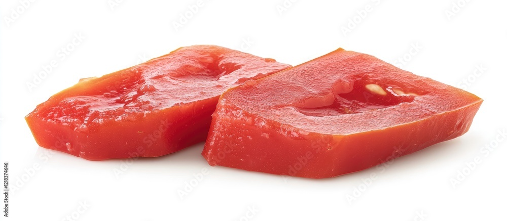 Poster vibrant red tomato slices on a clean white background highlighting texture and color ideal for culin