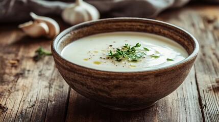 A delectable bowl of Greek yogurt with fresh herbs garnish