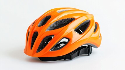 Orange bicycle helmet, safety gear, white background, studio shot, product photography