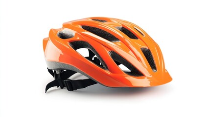 Orange bicycle helmet, safety gear, white background, studio shot, cycling equipment