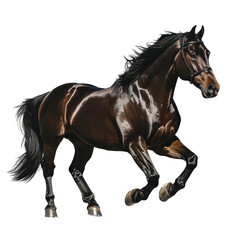 Obraz premium Majestic Dark Horse in Motion Powerful Stride Black Background,