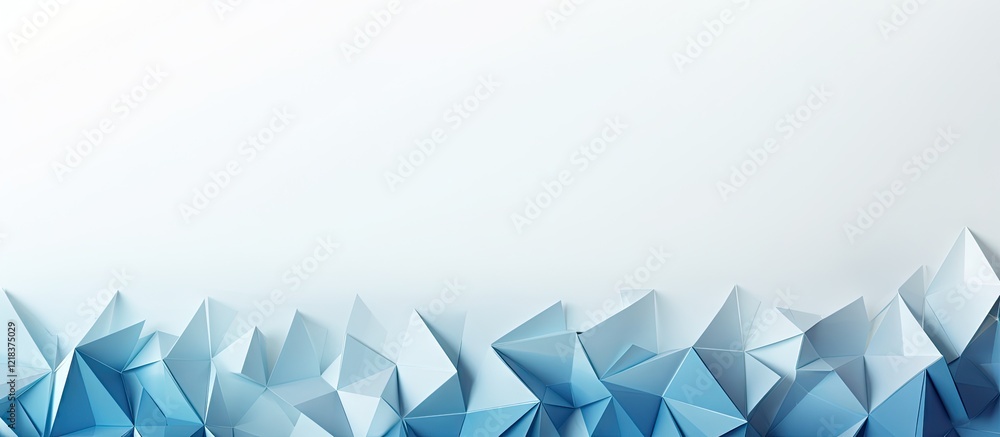 Poster geometric origami background featuring sharp blue triangular shapes arranged dynamically at the bott