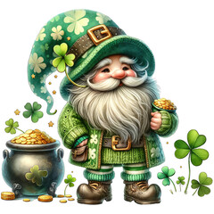 Charming Leprechaun Illustration, St Patrick's Day Gnome, Festive Irish Character, Green Clothing, Pot of Gold, Shamrocks, Magical Creature, Cartoon Style, Digital Art, Holiday Image, Irish