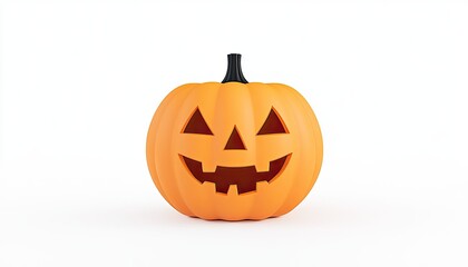 A vibrant Halloween pumpkin with a cheerful face, set against a plain white background for festive decoration