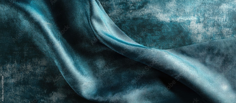 Poster light teal metallic texture with glossy sheen, showcasing soft curves and interplay of light across 