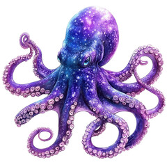 Obraz premium Galaxy Octopus Deep Sea Creature Purple Tentacles Ocean Life Art