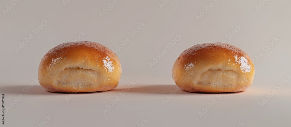 Poster freshly baked golden brown bread bun rolls placed symmetrically against a soft neutral background hi
