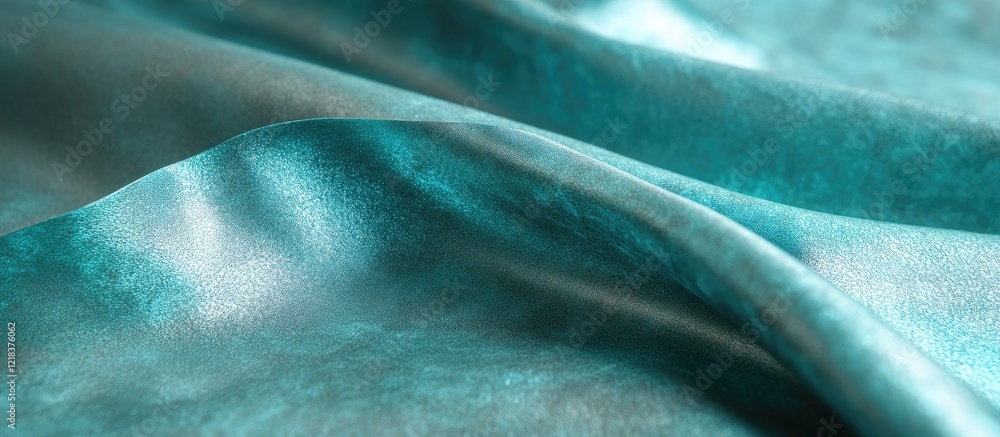 Poster luxurious light teal metallic fabric with a glossy sheen and sophisticated color interplay draped el